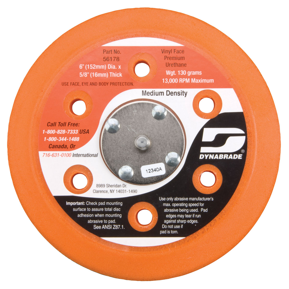 6" (152 mm) Dia. Vacuum Disc Pad, Vinyl-Face - Power Tool Parts & Other